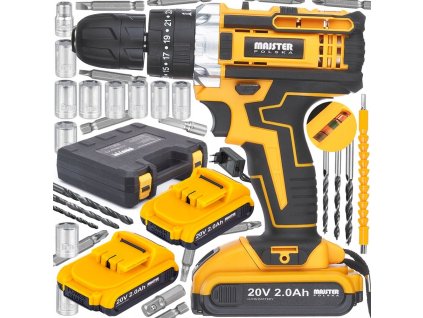 Aku bušilica s udarom, set bitova, adapteri i 2 baterije 20V