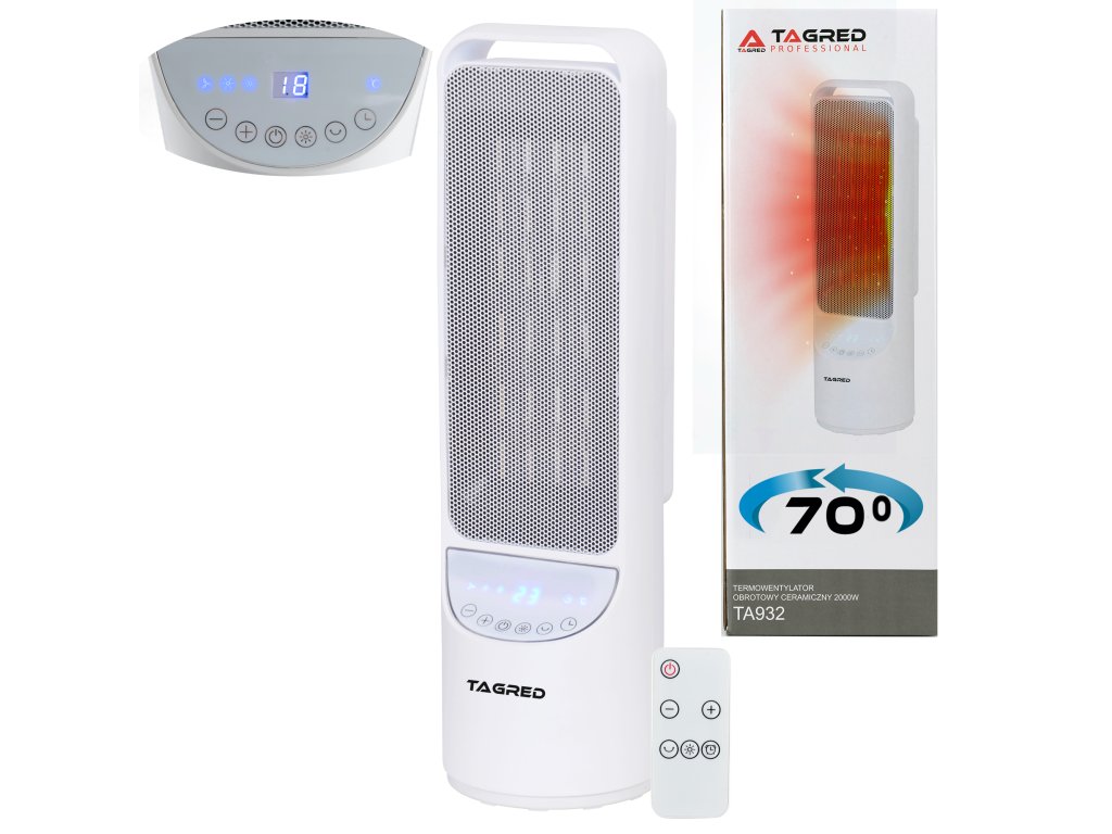 220502 sloupovy teplovzdusny ventilator elektricky oscilacni ohrivac keramicke topidlo tagred dalkove ovladani vykon 2000w