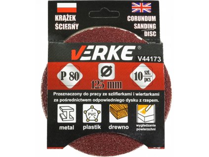 Disc abraziv 125 mm P80, 10 buc, VERKE V44173