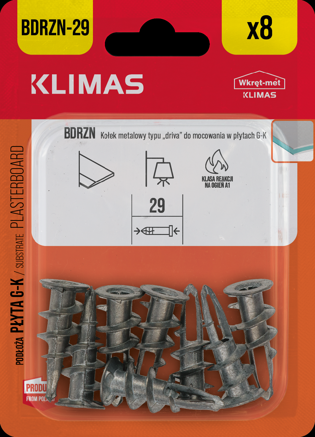 29mm - 8 ks - Kovová hmoždinka do sádrokartonu DRIVA, BDRZN