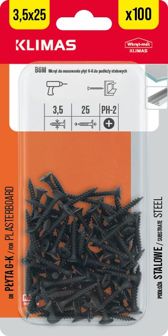 3,5x25mm - 100 ks - Vrut do sádrokartonu a kovu, BGM