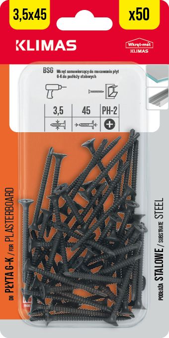 3,5x45mm - 50 ks - Samovrtný vrut do sádrokartonu a kovu, BSG