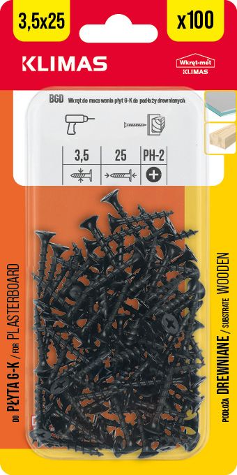 3,5x25mm - 1 Karton (9x100 ks) - Vrut do sádrokartonu a dřeva, BGD