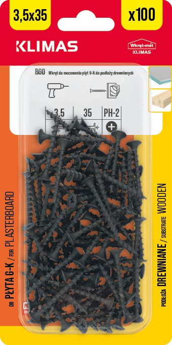 3,5x35mm - 1 Karton (9x100 ks) - Vrut do sádrokartonu a dřeva, BGD