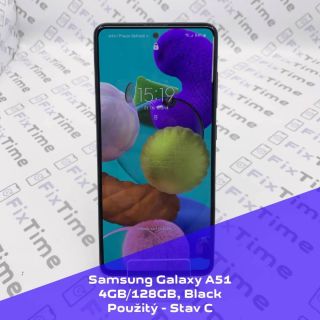 Mobilní telefon Samsung Galaxy A51, 4GB/128GB, Black, Použitý - Stav C. Podrobný stav přístroje: •Viditelné známky...