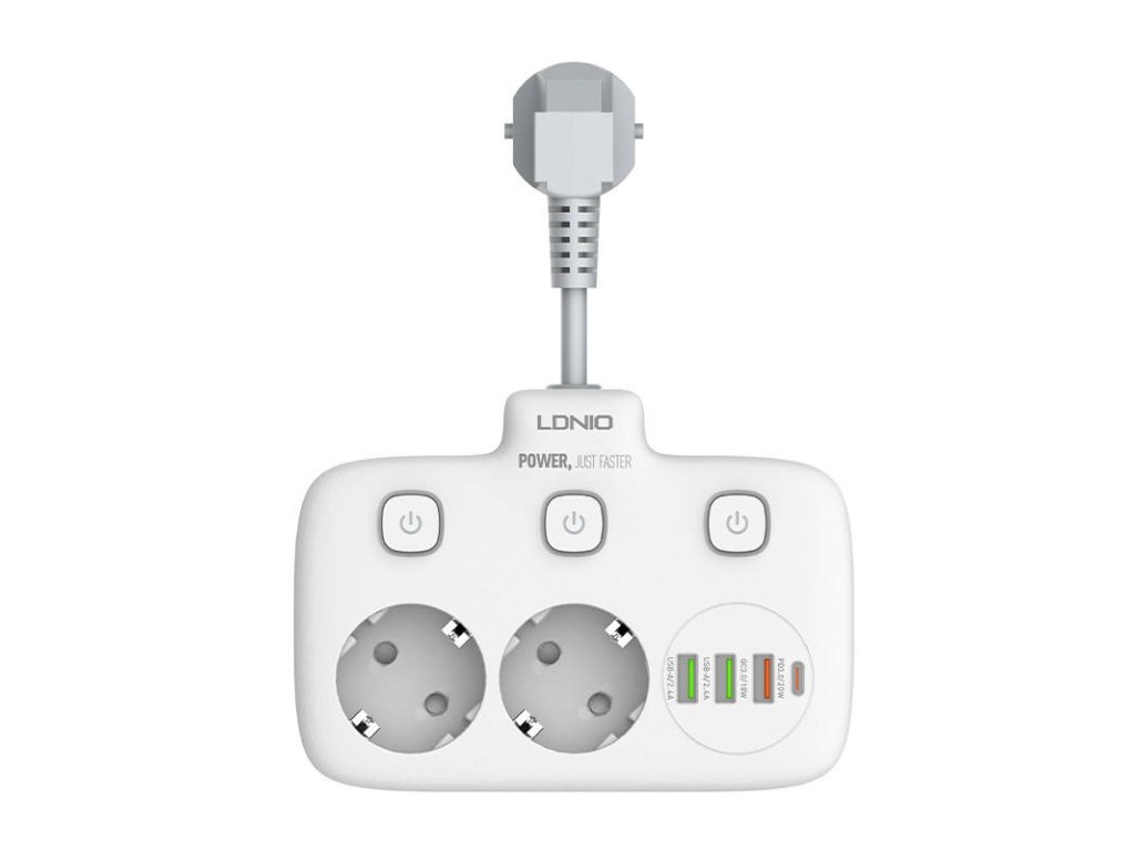 Napájecí lišta s 2 zásuvkami AC, 3x USB, USB-C, LDNIO SE2435, 2500W (bílá)