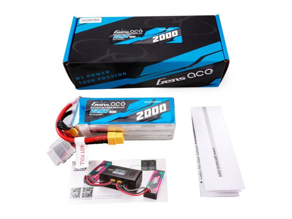 Gens ace 2000mAh 22.8V 60C 6S1P High Voltage Lipo Battery Pack with XT60 Plug