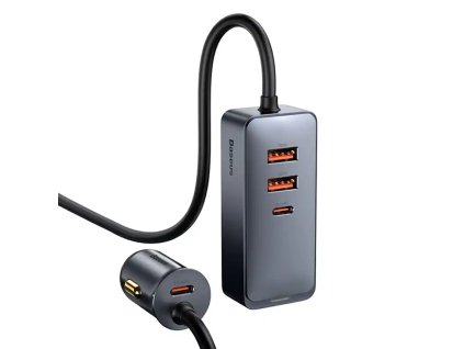 Nabíječka do auta Baseus Share Together s prodlužovacím kabelem, 2x USB, 2x USB-C, 120 W (šedá)