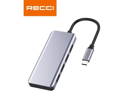 Recci USB-C hub 5v1 s konektory USB-A a micro USB RH06 - Šedá