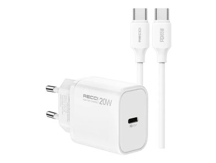 Sada Recci USB-C adaptér (20W) + nabíjecí a datový kabel s konektorem USB-C RC129ECC Bílá