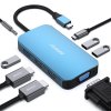 BENFEI USB-C HUB 8v1: HDMI, VGA, USB 3.0, Power Delivery a AUX (modrý)