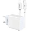 Sada Recci 20W USB-C adaptér s nabíjecím a datovým USB-C kabelem s konektorem lightning RCK-16ECL - Bílá