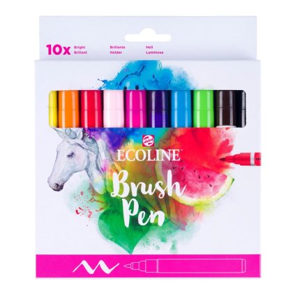 Akvarelové fixy ECOLINE Brush Pen, 10 ks jasné