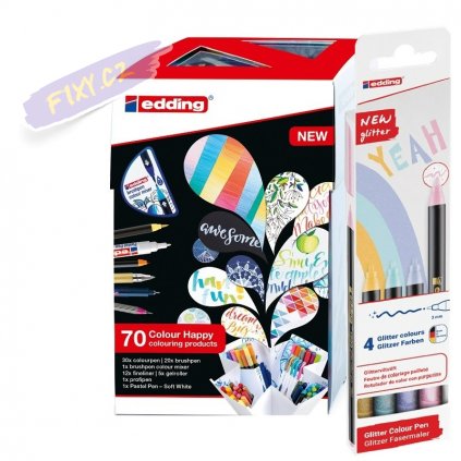 Sada EDDING Happy Set, 70ks + DÁREK fix EDDING 1200 GLITTER 4ks pastelové