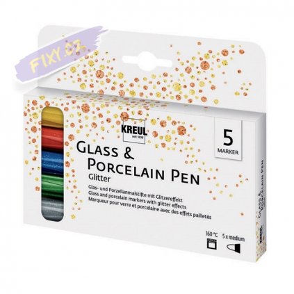 19956 5 popisovac na sklo a porcelan kreul glitter m sada 5ks