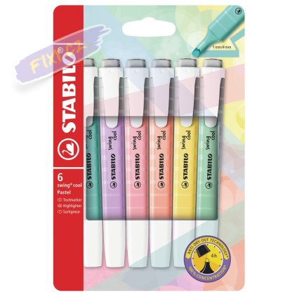 Zvýrazňovač STABILO swing cool Pastel, 6ks