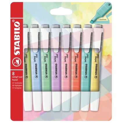 Zvýrazňovače STABILO swing cool Pastel, 8 ks "A"