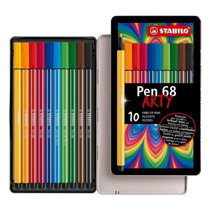Fixy STABILO Pen 68, 10 ks ARTY v kovové krabičce