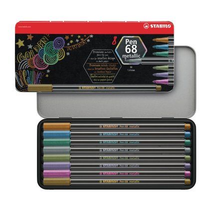 Fixy STABILO Pen 68 metallic, 8 ks v kovové krabičce