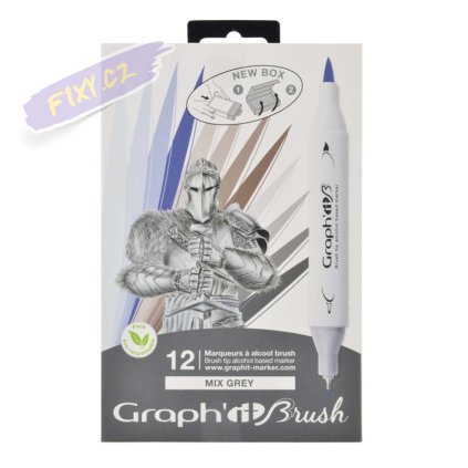 Lihové fixy GRAPH'IT oboustranné Brush & Chisel, 12ks Mix Greys