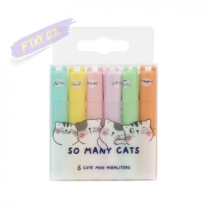Zvýrazňovače M&G "So many cats", 6ks MINI pastelové
