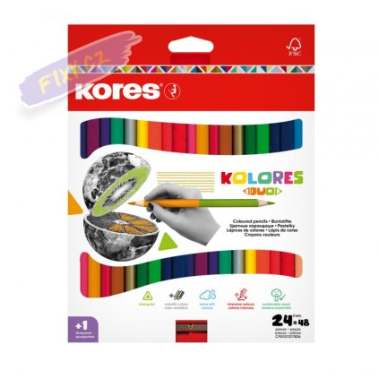 kores trojhranne oboustranne pastelky duo kolores s orezavatkem sada 24ks