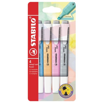 Zvýrazňovače STABILO swing cool Pastel, 4 ks "C"