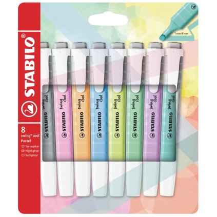 Zvýrazňovače STABILO swing cool Pastel, 8 ks "B"