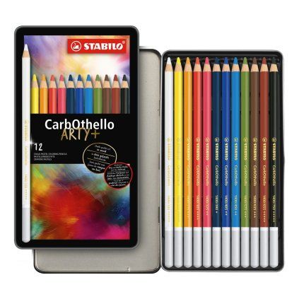 Pastely v tužce STABILO CarbOthello, 12 ks ARTY v kovové krabičce