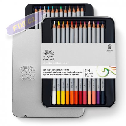 884955064900 W&N STUDIO COLLECTION 24PC COLOUR PENCILS [OPEN LID] (For Office Print)