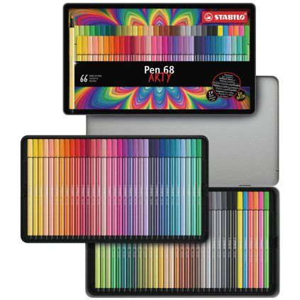 Fixy STABILO Pen 68, 66 ks ARTY v kovové krabičce
