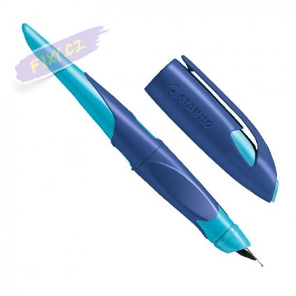 ergonomischer schulfueller fuer linkshaender mit standard feder m stabilo easybirdy in mitternachtsblau azur einzelstift inklusive patrone schreibfarbe blau loeschbar 2