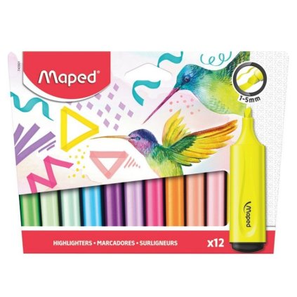 Zvýrazňovače MAPED Fluo Peps classic + pastel, 12 ks