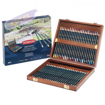54688 1 umelecke pastelky derwent artists 48ks v drevene kazete