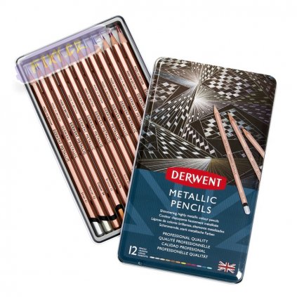55381 metalicke pastelky derwent metallic 12ks v kovove krabicce