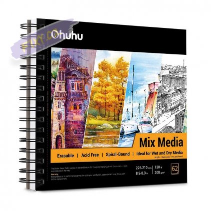 Skicář OHUHU Mix Media 210x225mm, 62 listů