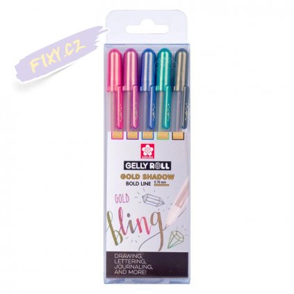 Gelové popisovače SAKURA Gelly Roll SHADOW, set 5ks Gold Shadow
