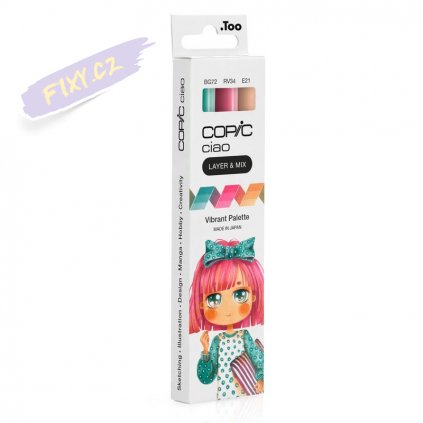 Lihové fixy COPIC Ciao oboustranné Brush & Chisel 3ks, Vibrant Palette
