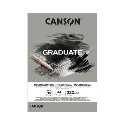 Blok CANSON Graduate Mixed Media A4, 30 listů Grey 220 g
