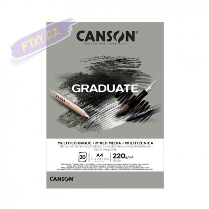 Blok CANSON Graduate Mixed Media A4, 30 listů Grey 220g