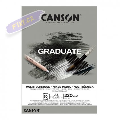 Blok CANSON Graduate Mixed Media A3, 30 listů Grey 220g