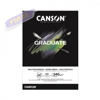 Blok CANSON Graduate Mixed Media A4, 20 listů Black 240g