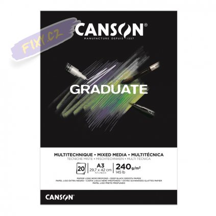 Blok CANSON Graduate Mixed Media A3, 20 listů Black 240g