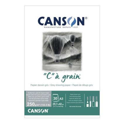 Blok CANSON "C" a grain Grey A3, 30 listů 250 g
