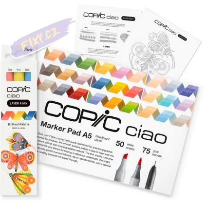 Lihové fixy COPIC Ciao oboustranné Brush & Chisel Starter Set, Brilliant Palette