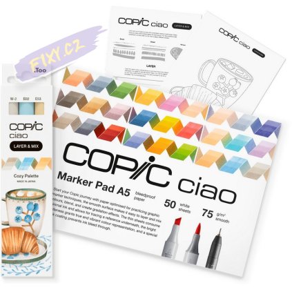 Lihové fixy COPIC Ciao oboustranné Brush & Chisel Starter Set, Cozy Palette