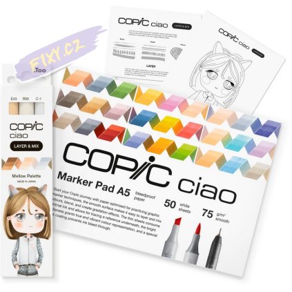 Lihové fixy COPIC Ciao oboustranné Brush & Chisel Starter Set, Mellow Palette