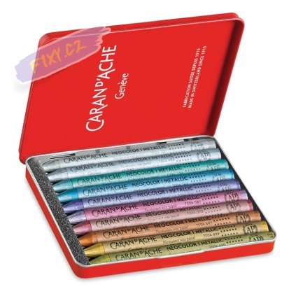 Voskové pastely Neocolor I CARAN D'ACHE, 10ks metalických barev v kovové krabičce