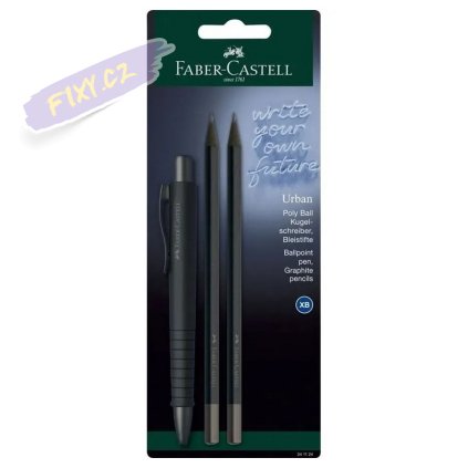 FABER-CASTELL kuličkové pero Poly Ball Urban, černé + 2 grafitové tužky