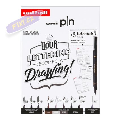 UNI PIN fine liner, sada 9ks Lettering v dárkovém boxu